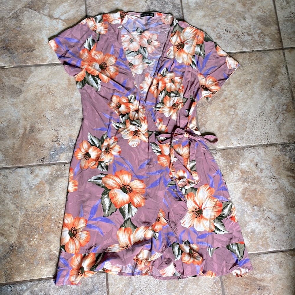 Cute floral wrap beach dress
